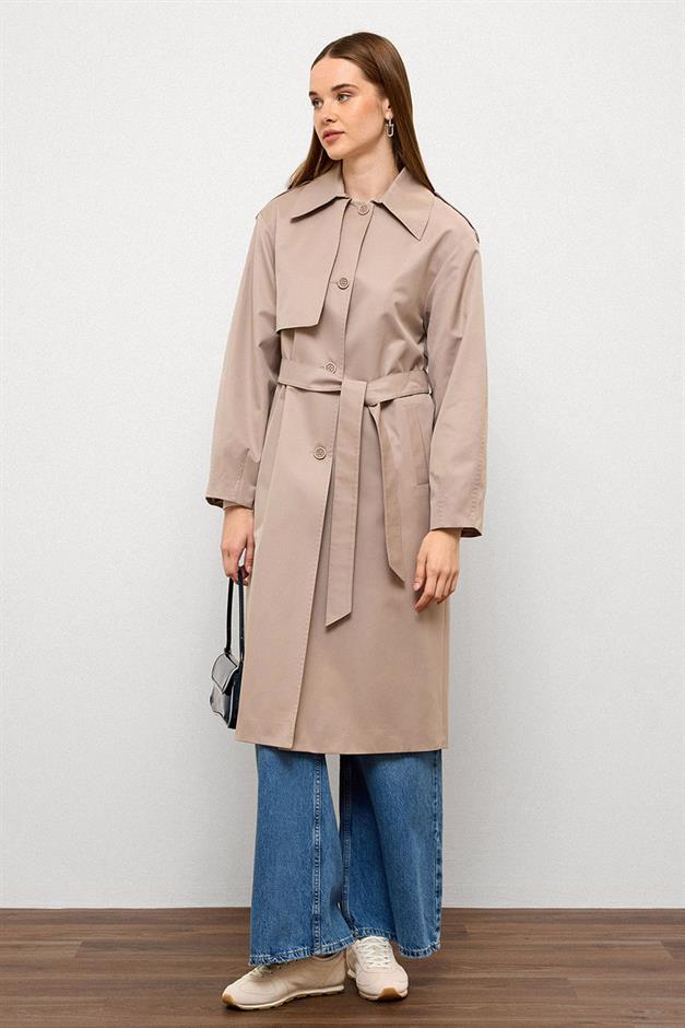 Comfortable Fit Water Repellent Trench Coat with Punto Stitching Detail STONE 6769