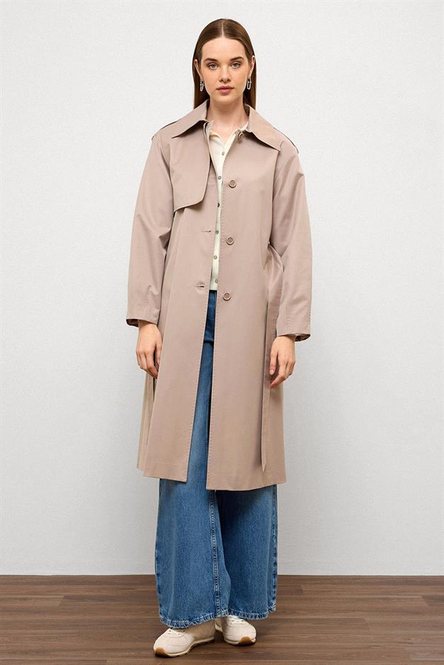 Comfortable Fit Water Repellent Trench Coat with Punto Stitching Detail STONE 6769