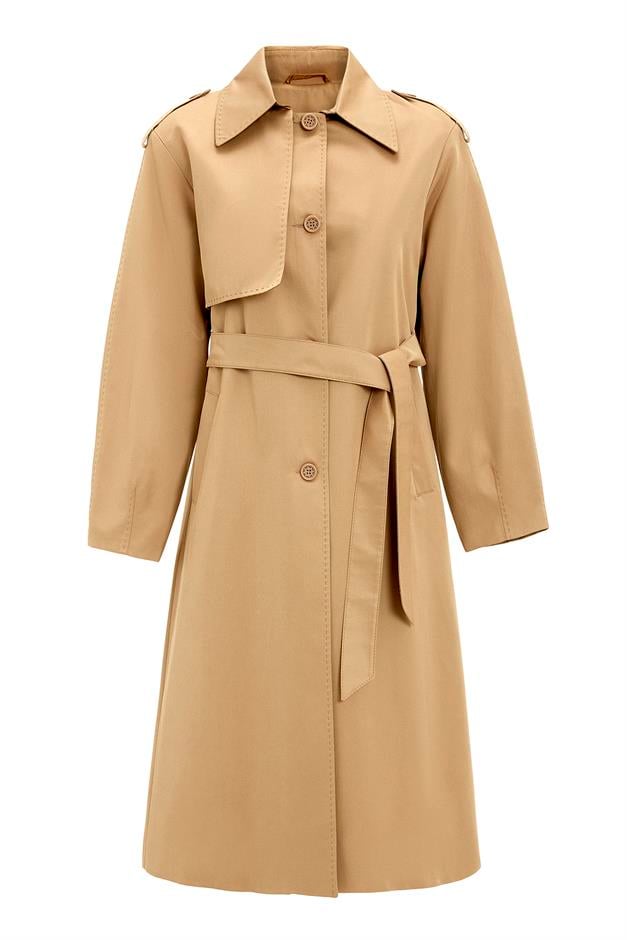 Comfortable Fit Water Repellent Trench Coat with Punto Stitching Detail CAMEL 6769