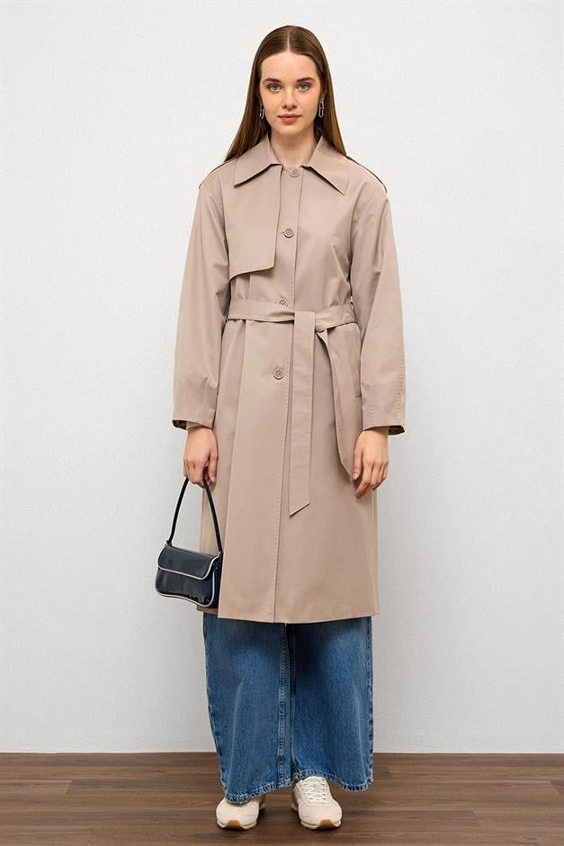 Comfortable Fit Water Repellent Trench Coat with Punto Stitching Detail STONE 6769