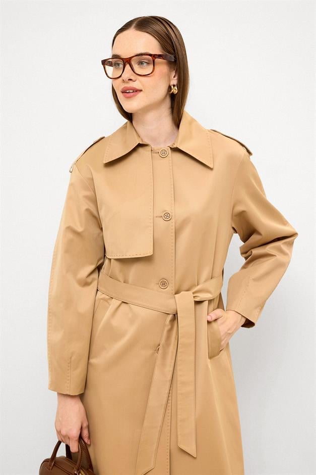 Comfortable Fit Water Repellent Trench Coat with Punto Stitching Detail CAMEL 6769