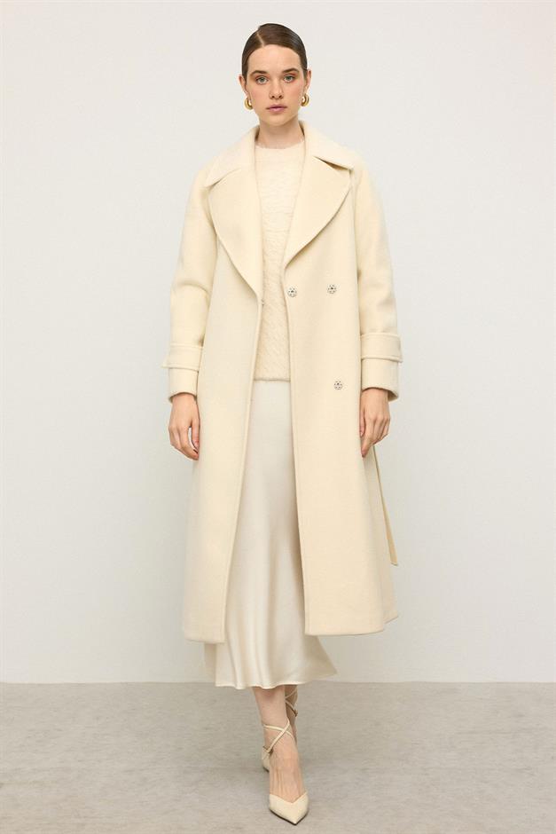 معطف متوسط الطول بأكمام راجلان وإغلاق بزر كبس وحدة التحكم الإلكترونية 3145