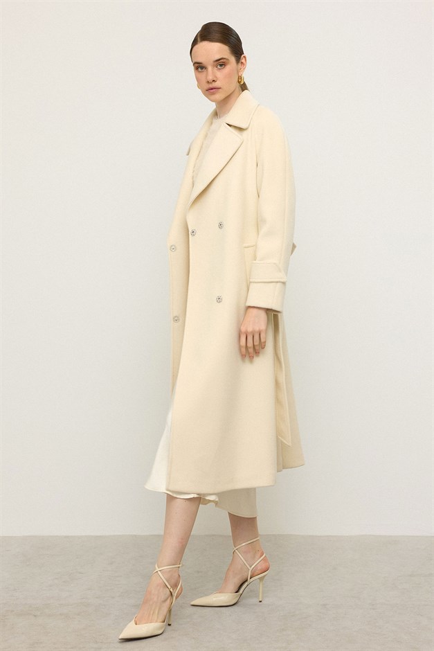Raglan Sleeve Snap Closure Mid-Length Coat IVORY 3145