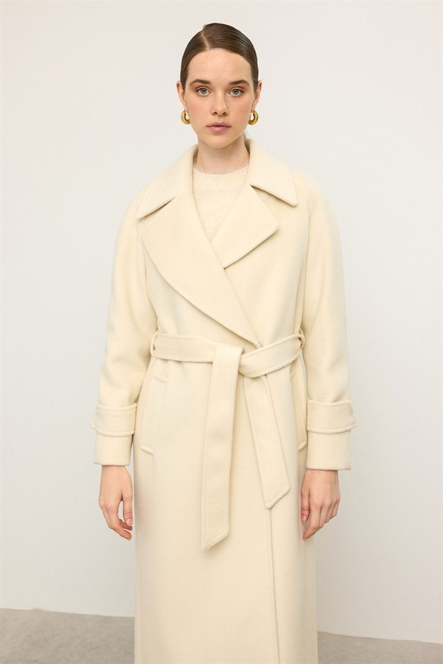 Raglan Sleeve Snap Closure Mid-Length Coat IVORY 3145