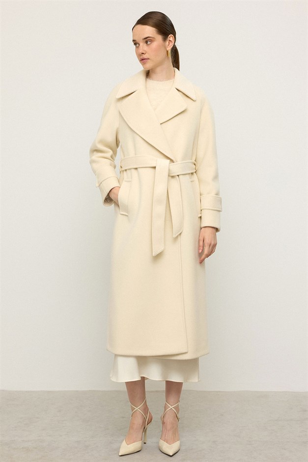 Raglan Sleeve Snap Closure Mid-Length Coat IVORY 3145