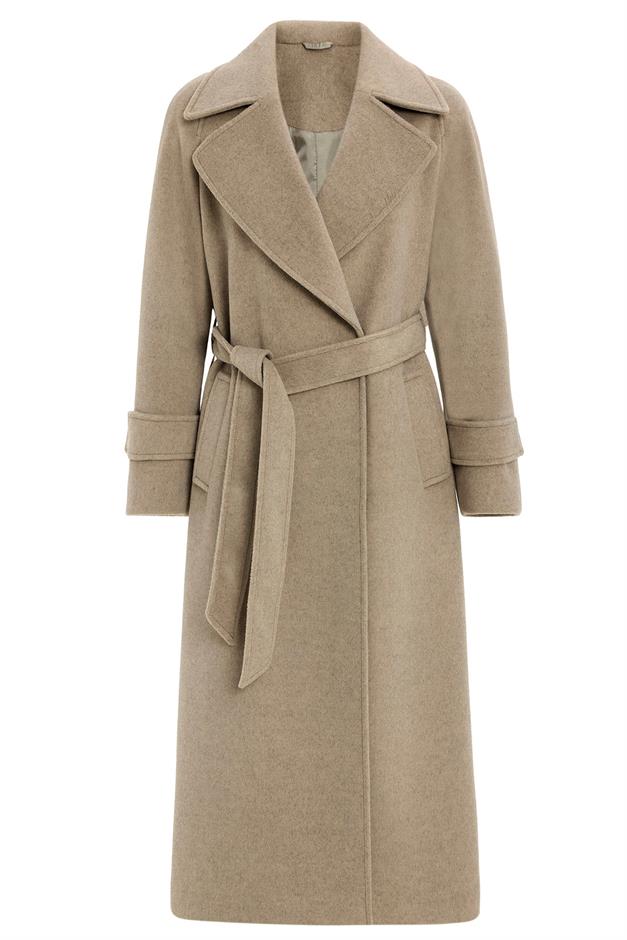 معطف متوسط الطول بأكمام راجلان وإغلاق بزر كبس مزيج الحجارة 3145