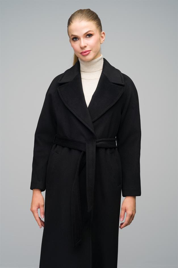 Raglan Sleeve Snap Closure Maxi Coat BLACK 3063-Y