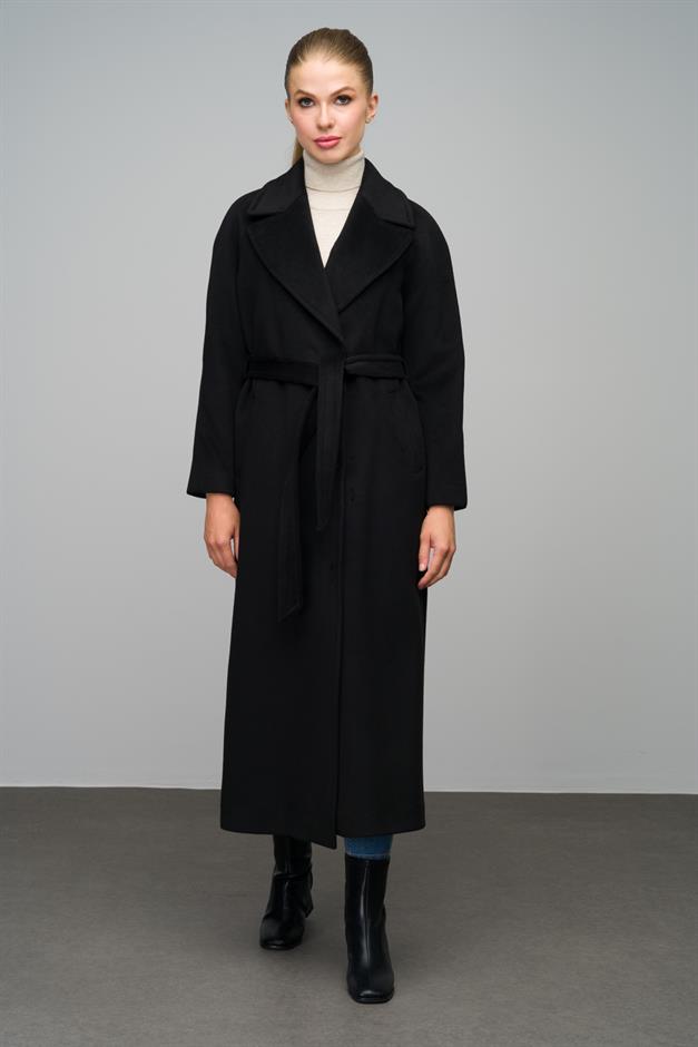 Raglan Sleeve Snap Closure Maxi Coat BLACK 3063-Y