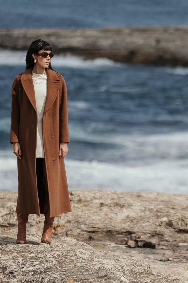 Raglan Sleeve Snap Closure Maxi Coat TOBACCO 3063-Y