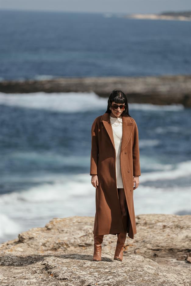 Raglan Sleeve Snap Closure Maxi Coat TOBACCO 3063-Y