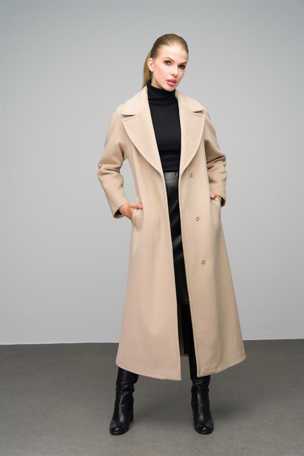 Raglan Sleeve Snap Closure Maxi Coat IVORY 3063-Y