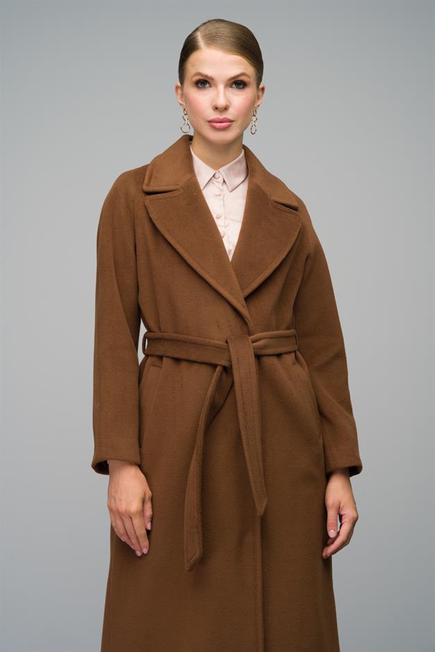 Raglan Sleeve Snap Closure Maxi Coat TOBACCO 3063-Y
