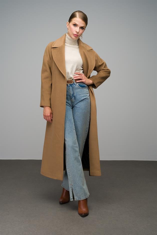 Raglan Sleeve Snap Closure Maxi Coat K. KAMEL 3063-Y