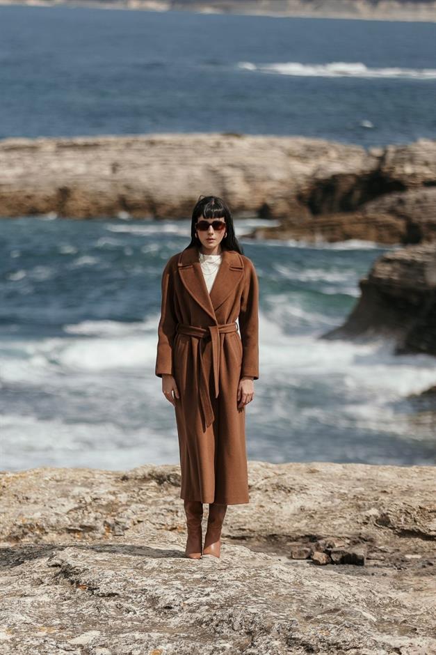 Raglan Sleeve Snap Closure Maxi Coat TOBACCO 3063-Y