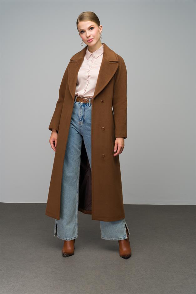 Raglan Sleeve Snap Closure Maxi Coat TOBACCO 3063-Y