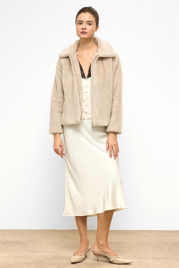 جاكيت من الفرو الصناعي بأكمام راجلان وسحاب يفعل 1012