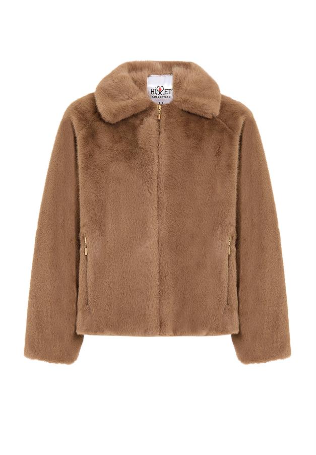 Reglan Kol Fermuarlı Suni Kürk Ceket KAMEL 1012