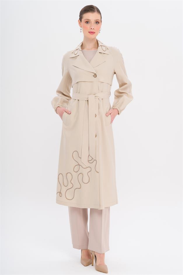 معطف مودال غير مبطن بأكمام راجلان ومطرز بتفاصيل حجر 6735