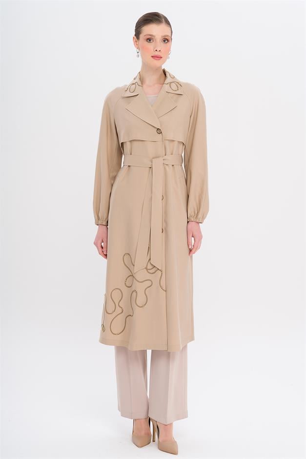 Raglan Sleeve Embroidered Detailed Unlined Modal Coat IVORY 6735