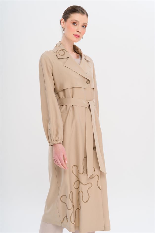 Raglan Sleeve Embroidered Detailed Unlined Modal Coat IVORY 6735