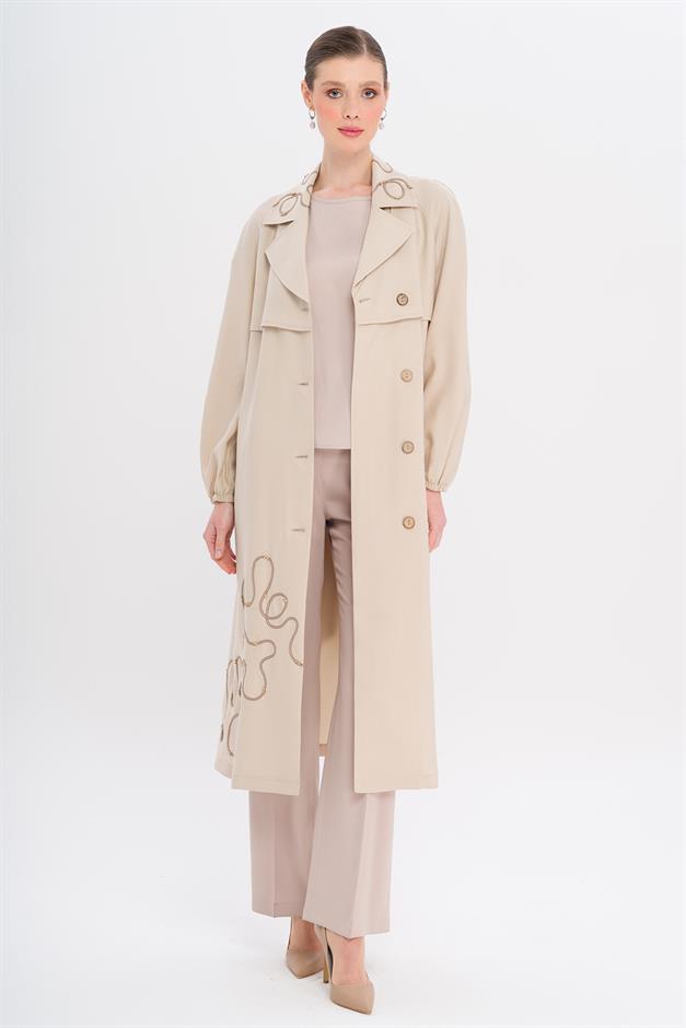 معطف مودال غير مبطن بأكمام راجلان ومطرز بتفاصيل حجر 6735