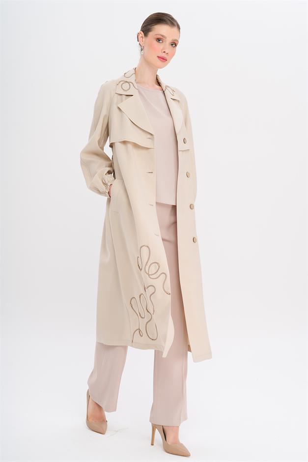 معطف مودال غير مبطن بأكمام راجلان ومطرز بتفاصيل حجر 6735