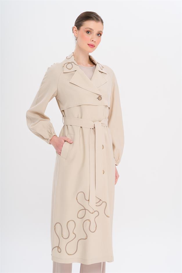 معطف مودال غير مبطن بأكمام راجلان ومطرز بتفاصيل حجر 6735