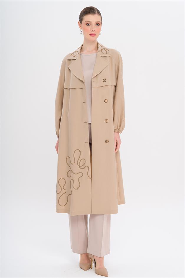 Raglan Sleeve Embroidered Detailed Unlined Modal Coat IVORY 6735