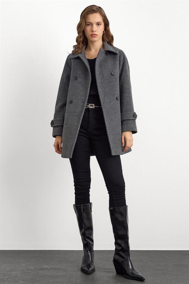 Reglan Kol Kruvaze Kısa Kaban KOYU GRİ 3150