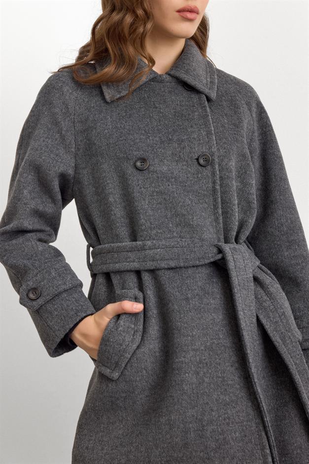 Reglan Kol Kruvaze Kısa Kaban KOYU GRİ 3150