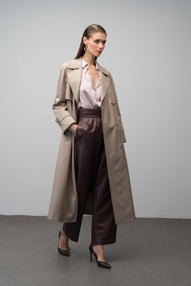 Raglan Sleeve Double Breasted Water Repellent Lined Long Trench Coat STONE 6642