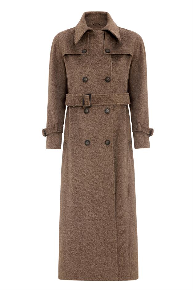 معطف طويل من الموهير بأكمام راجلان وتفاصيل كيب لاتيه 3144