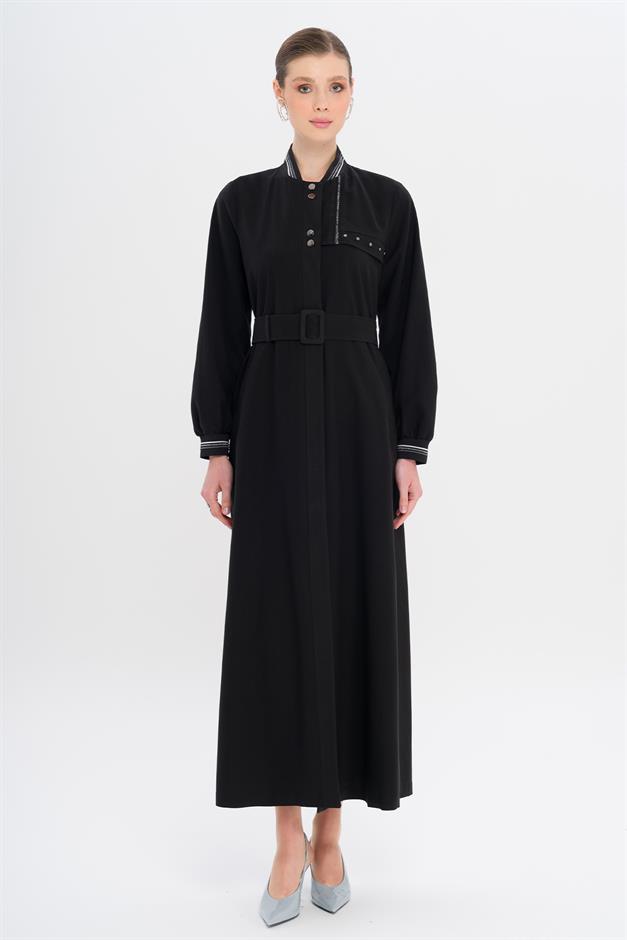 Ribana Detaylı Astarsız Modal Pardesü SİYAH 6744