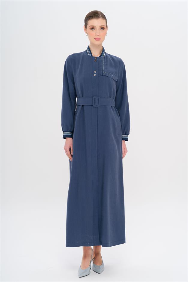 Ribana Detaylı Astarsız Modal Pardesü İNDİGO 6744