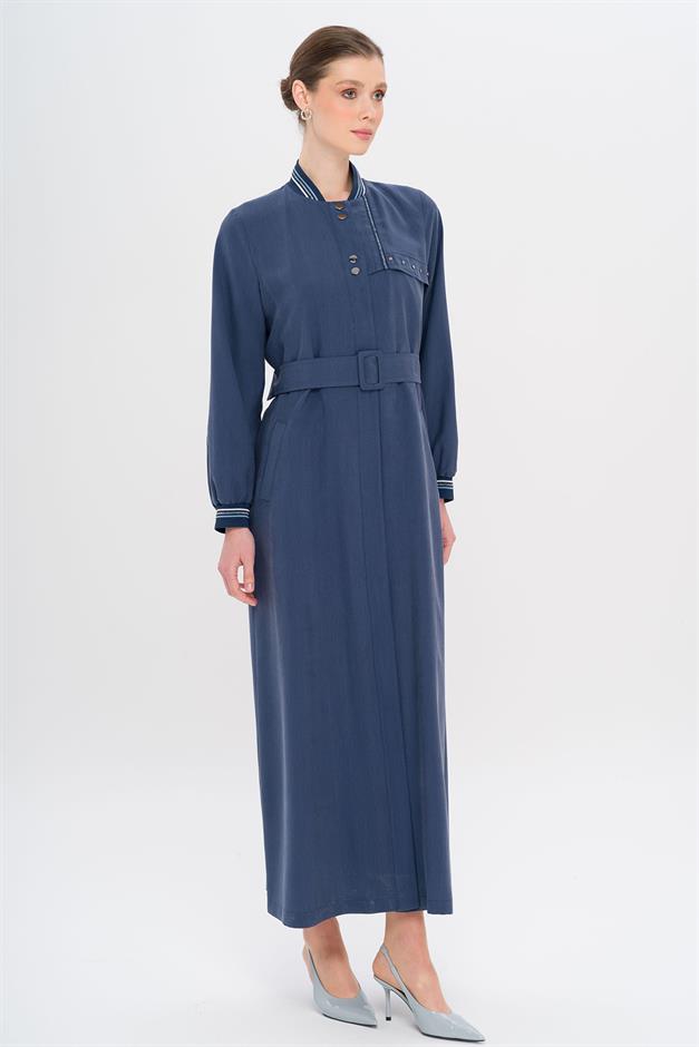 Ribana Detaylı Astarsız Modal Pardesü İNDİGO 6744