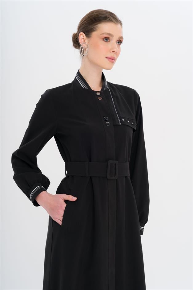 Ribana Detaylı Astarsız Modal Pardesü SİYAH 6744