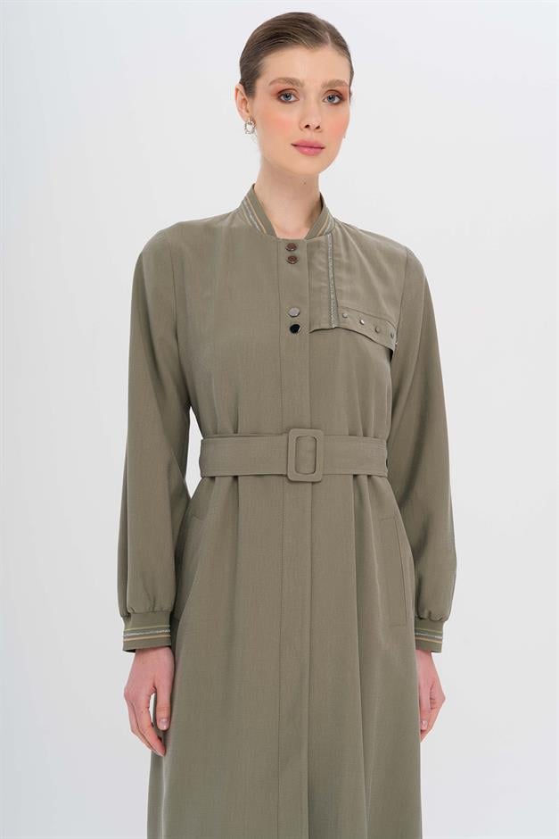 Ribana Detaylı Astarsız Modal Pardesü HAKİ 6744