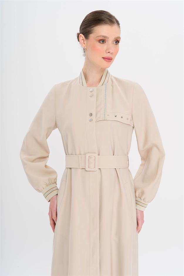 Ribana Detaylı Astarsız Modal Pardesü TAŞ 6744