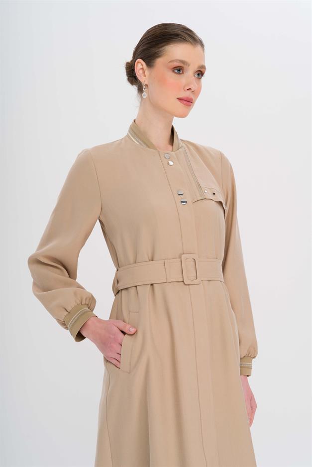 Ribana Detaylı Astarsız Modal Pardesü BEJ 6744