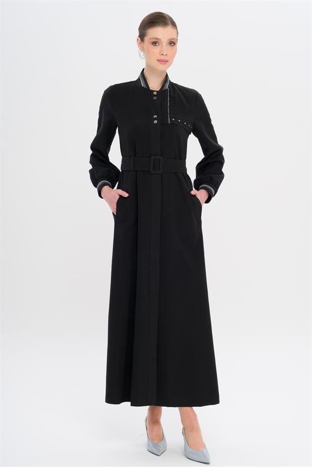 Ribana Detaylı Astarsız Modal Pardesü SİYAH 6744