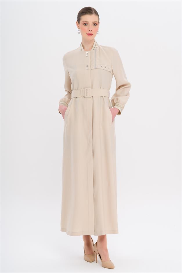 Ribana Detaylı Astarsız Modal Pardesü TAŞ 6744