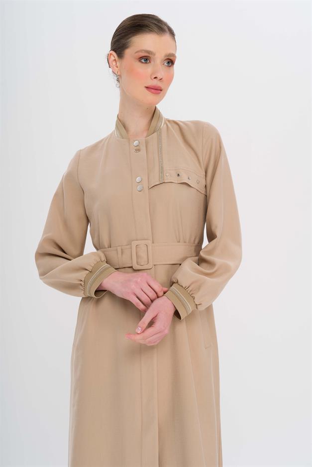 Ribana Detaylı Astarsız Modal Pardesü BEJ 6744