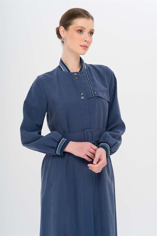 Ribana Detaylı Astarsız Modal Pardesü İNDİGO 6744