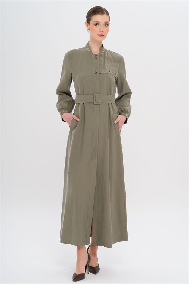 Ribana Detaylı Astarsız Modal Pardesü HAKİ 6744