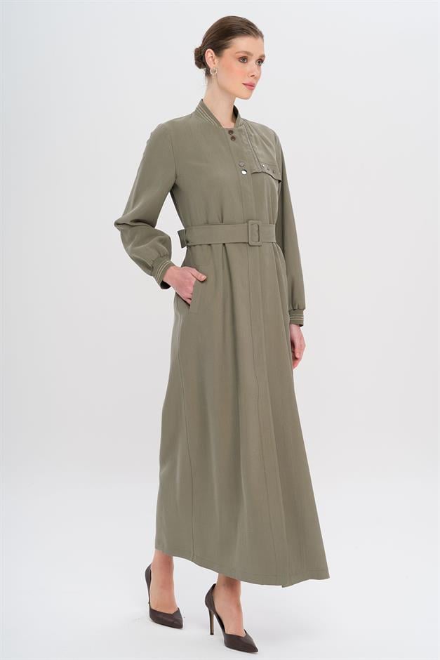 Ribana Detaylı Astarsız Modal Pardesü HAKİ 6744