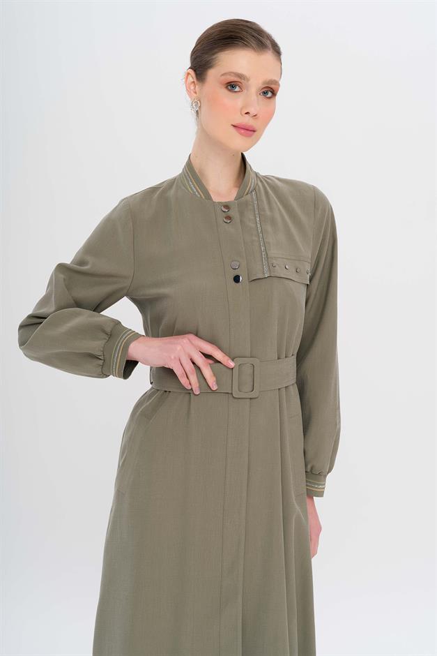 Ribana Detaylı Astarsız Modal Pardesü HAKİ 6744