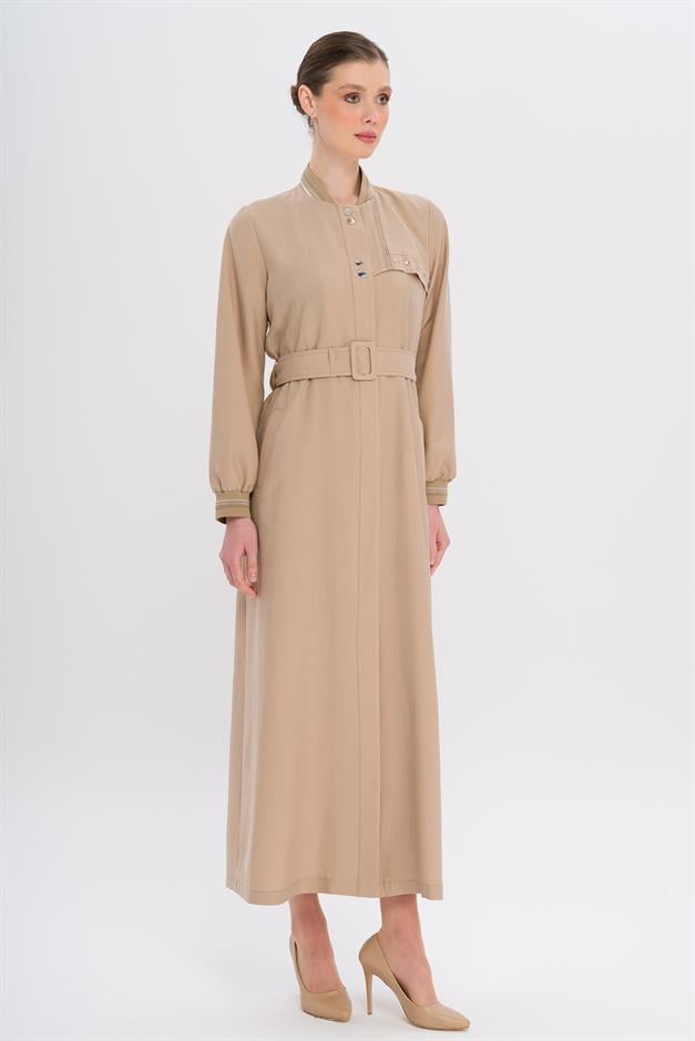 Ribana Detaylı Astarsız Modal Pardesü BEJ 6744