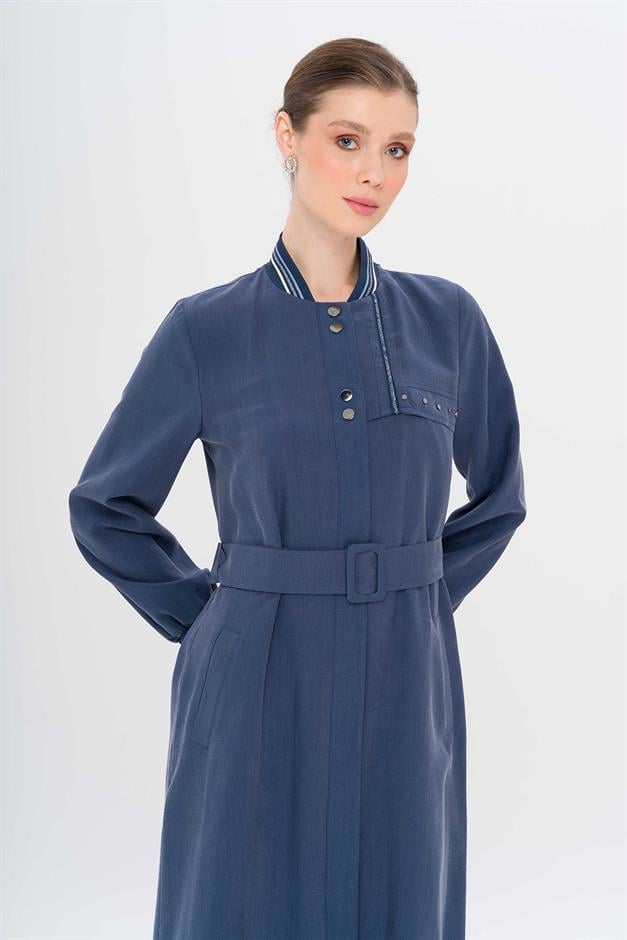 Ribana Detaylı Astarsız Modal Pardesü İNDİGO 6744