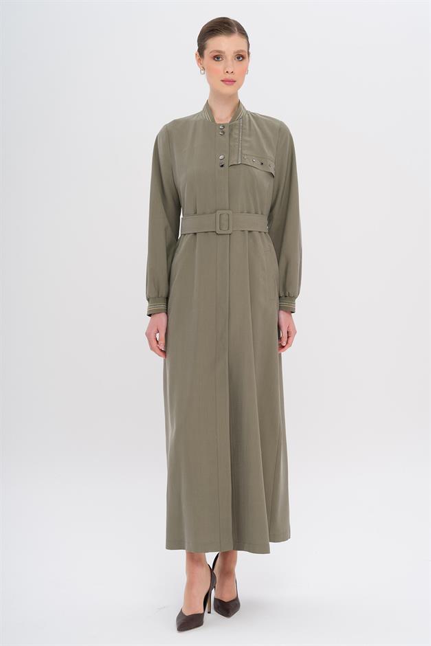 Ribana Detaylı Astarsız Modal Pardesü HAKİ 6744