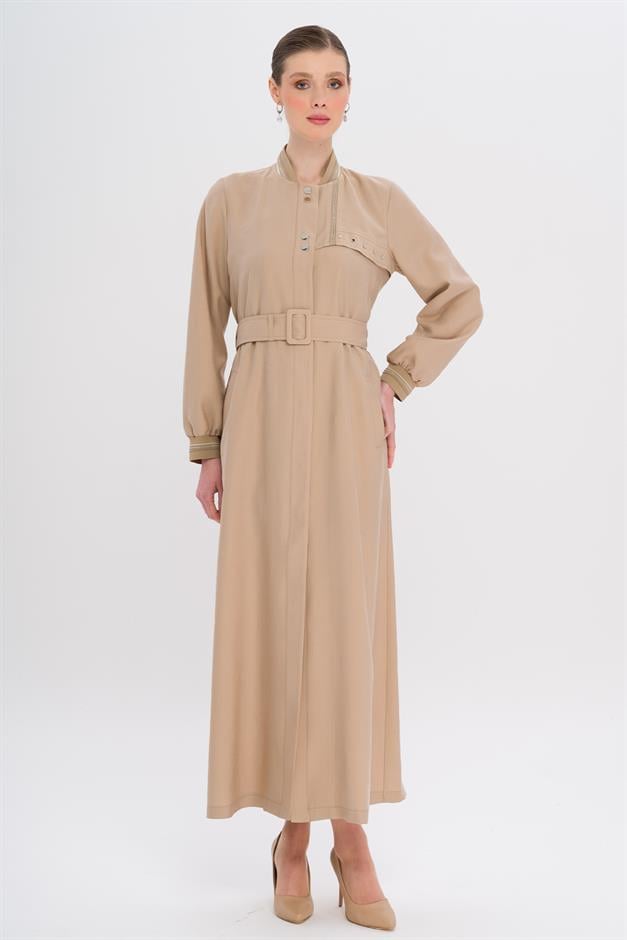 Ribana Detaylı Astarsız Modal Pardesü BEJ 6744